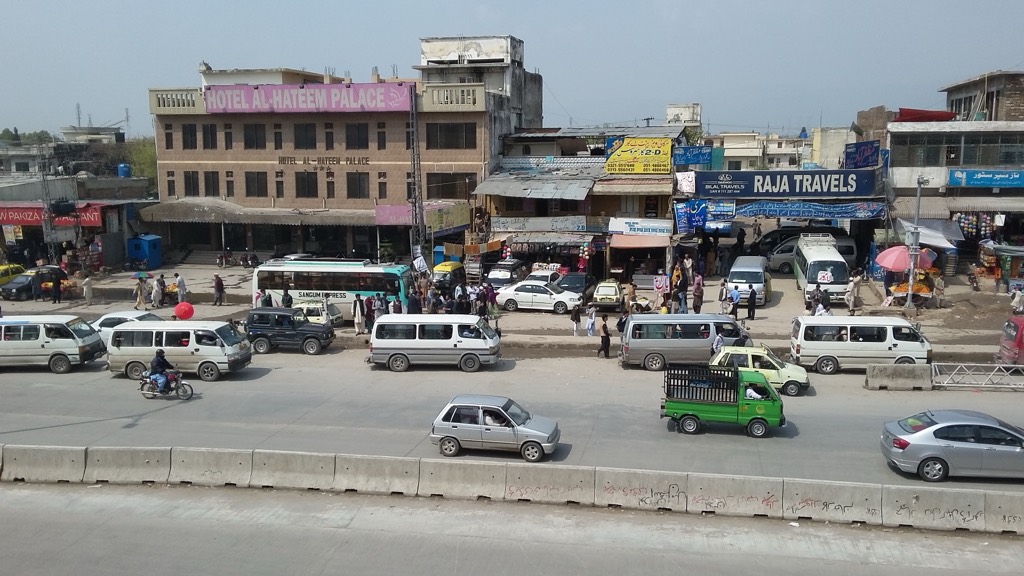 Faizabad bus stop and interchange area on Murree Road, Rawalpindi