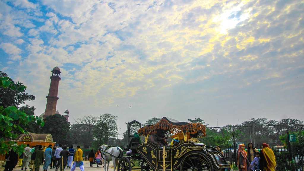 Lawns and walkways of Greater Iqbal Park around Minar-e-Pakistan