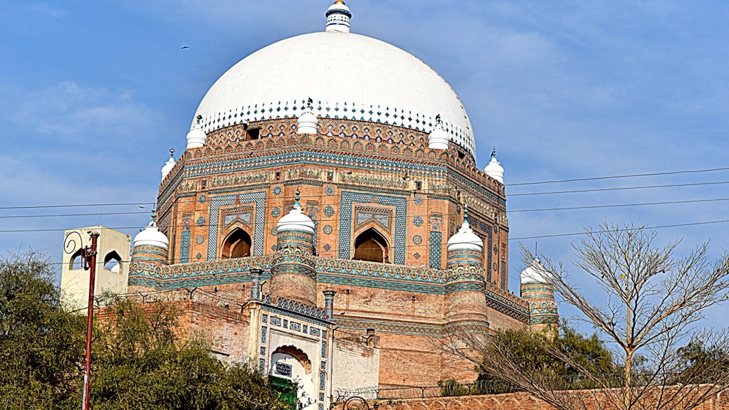 Octagonal brick Tomb of Shah Rukn-e-Alam in Multan with its white dome