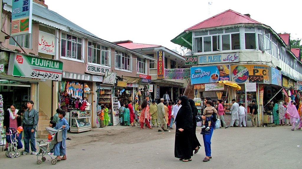 Shops and visitors on Mall Road, Murree